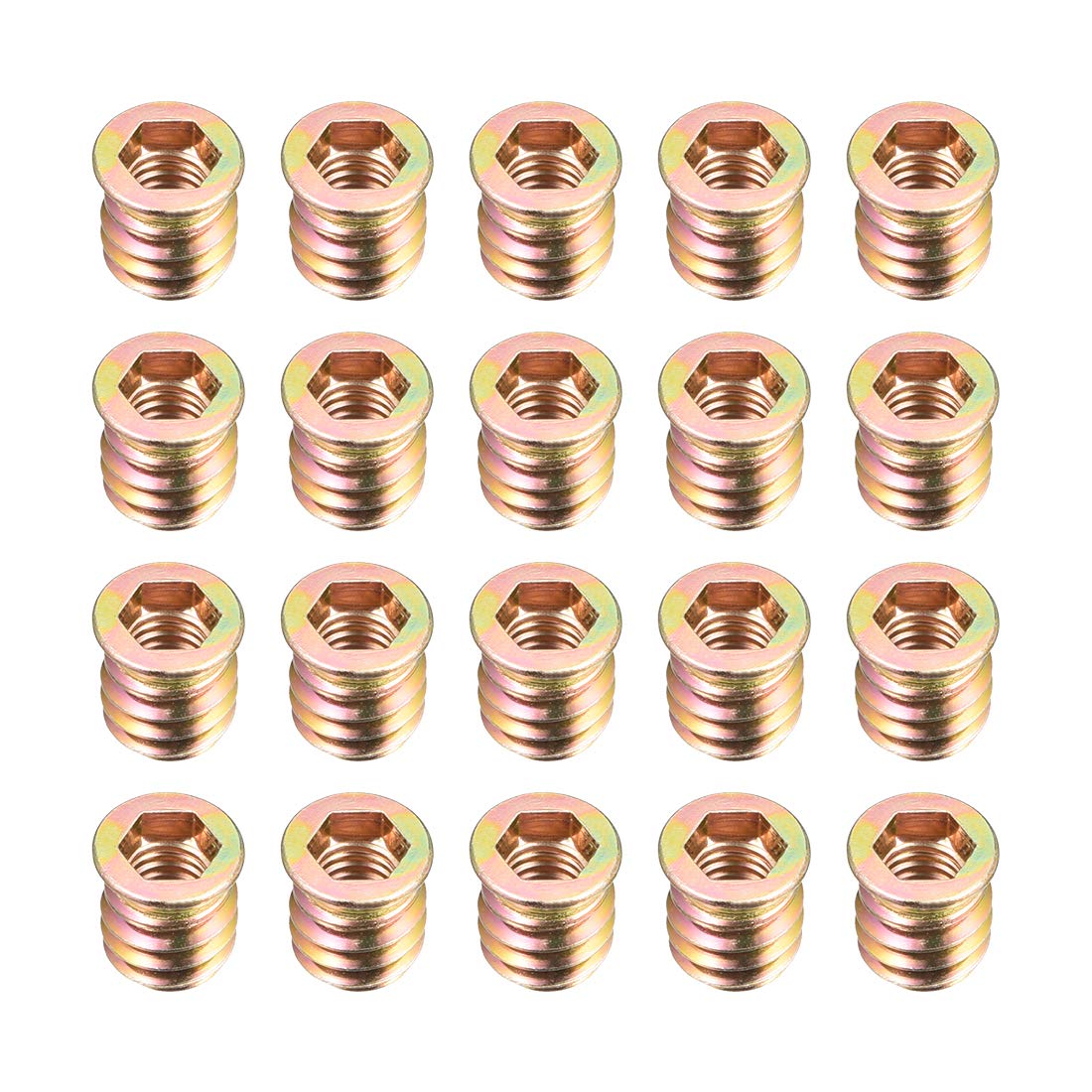 sourcing map Wood Furniture M8x15mm Threaded Insert Nuts Interface Hex Socket Drive 20pcs