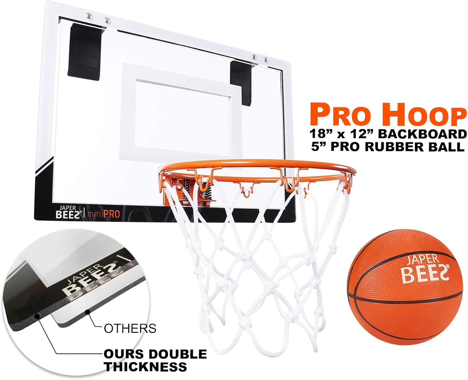 JAPER BEES Indoor Mini Basketball Hoop Over The Door & Wall Mount Indoor Basketball Hoop w/Shatterproof Backboard(Mini Pro) : Sports & Outdoors