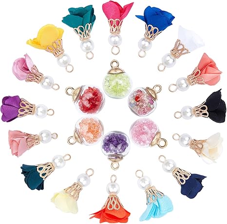 Amazon Sunnyclue 花の便り 1セット60個 フラワー タッセル イヤリング ガラスドーム 花 タッセル 布花 花びら タッセル チャーム パーツ ガラスボールチャーム ガラスビーズ ラインストーン Ccbプラスチック ペンダントトップ ブレスレット ネックレス クラフト