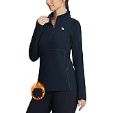 baleaf Women's Fleece Running Jackets Half Zip Pullover Thermal Shirts Athletic Cold Weather Gear Winter Zip Pockets Navy XXL