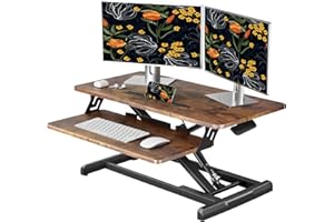 JOY worker Standing Desk Converter, 32" Wide Height Adjustable Sit Stand Up Desk Riser with Keyboard Tray, Desktop Workstation Riser for Home Office Computer Laptop, Particle Board, Rustic