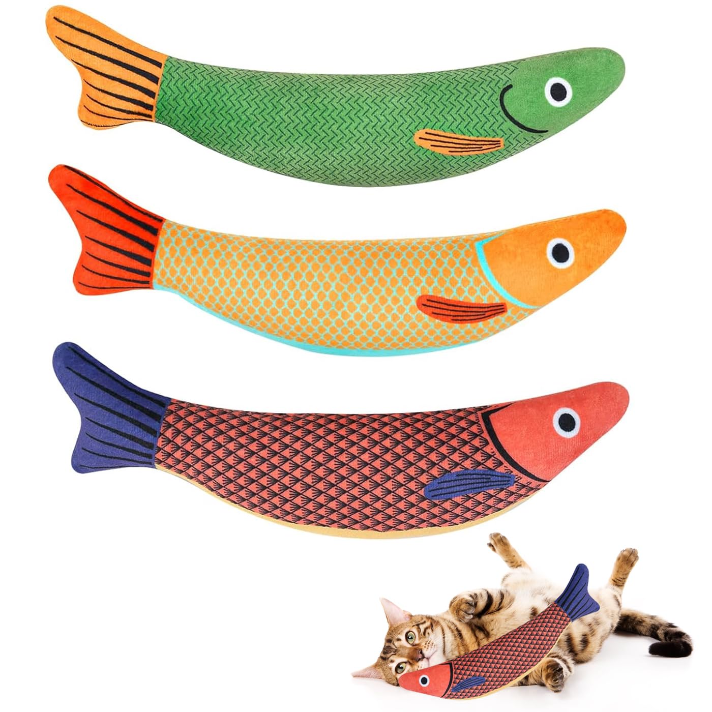 SSKHE Catnip Toy, 3PCS Cat Chew Toys, Bite Resistant Catnip Toys with Bell Inside, Plush Cartoon Kitten Teething Interactive Toy