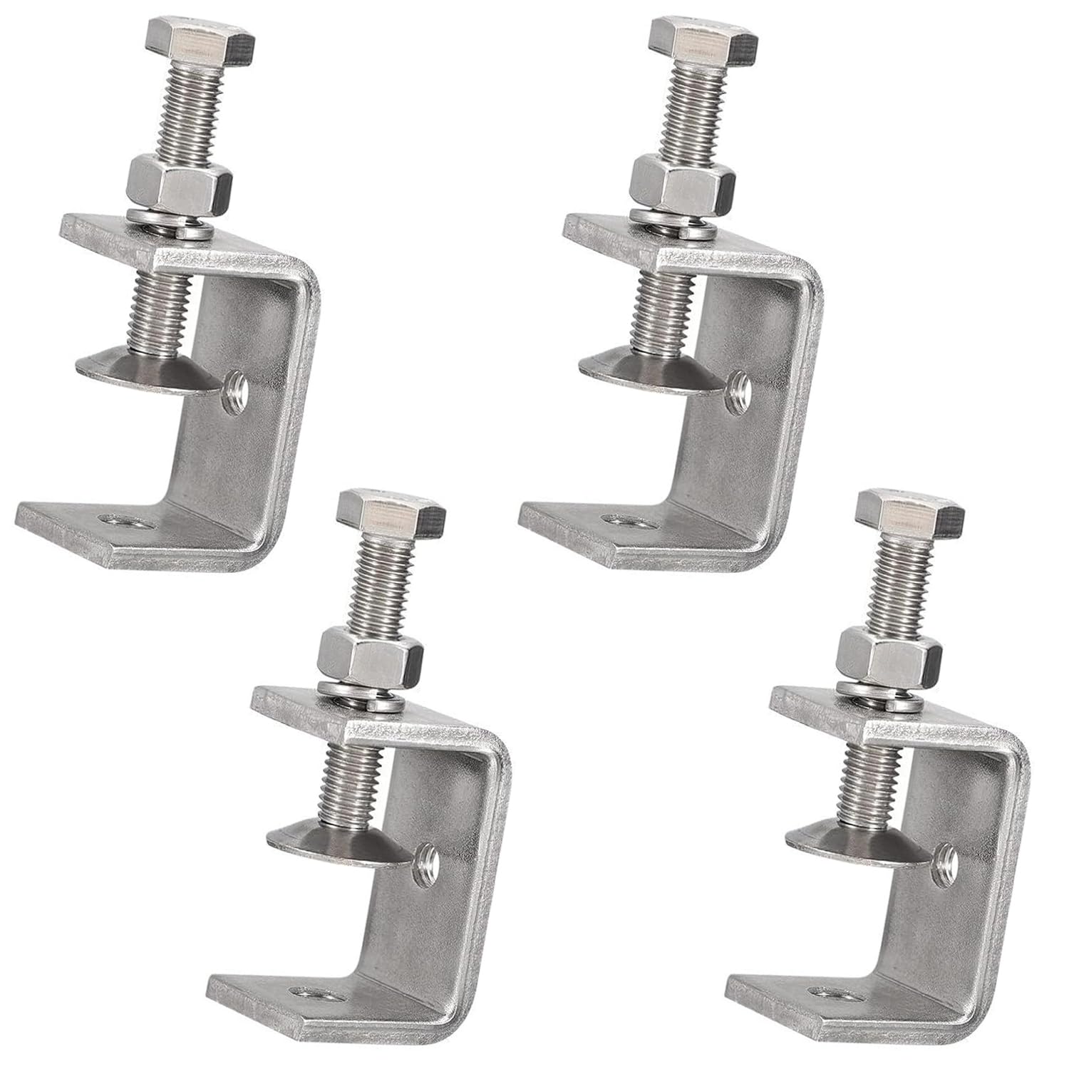 Cobenga 4 Pcs Stainless Steel Small C Clamp Set, 25-42 mm Heavy Duty Metal C-clamp, Woodworking U Clamp Set Tiger Clamp Tools with Stable Wide Jaw Opening & Protective Pads for Welding/Carpenter