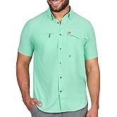 The American Outdoorsman Men's Featherweight Short Sleeve Button Down Fishing Shirt - Outdoor Sun Protection Moisture-Wicking
