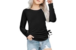 Arshiner Girls Long Sleeve Shirts Ruched Knot Side Tunic Blouse Tee Tops