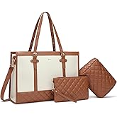 Keyli 3pcs Laptop Bag for Women,15.6 Inch Canvas Tote Bag Work Bags Large Business Computer Briefcase Shoulder Handbag Purse