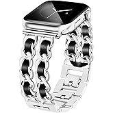 JR.DM Silver Watch Bands for Women Compatible with Apple Watch Band Leather 42mm(S3/2/1) 44/45/46/49mm Adjustable Metal Bracelet for iWatch Series1/2/3/4/5/6/7/8/9/10/11 SE 3/2/1 Ultra1/2/3 (No Case)