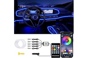 Jushope Interior Car LED Strip Lights with Wireless APP and Remote Control, RGB 5 in 1 Ambient Lighting Kits with 236 inches Fiber Optic, 16 Million Colors Car Neon Lights, Sync to Music