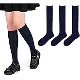 ENBAOHUI 3 Packs Kids Girl Knee High Socks Knit School Uniform Seamless Toe Dress Socks3-11T