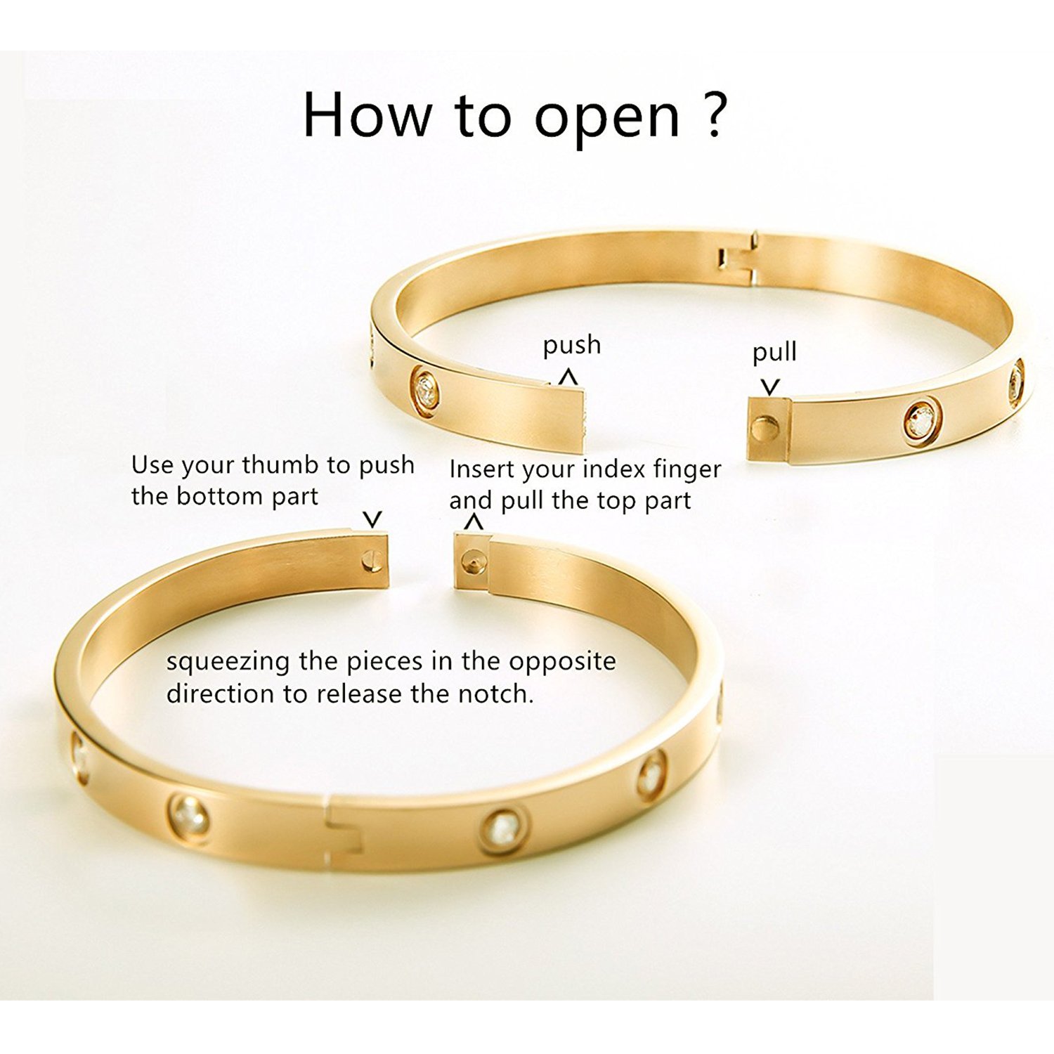 MVCOLEDY Jewelry 18 K Gold Bangle Bracelet CZ Stone Hinged Stainless Steel with Crystal Bangle for Women Small Size 6.7\