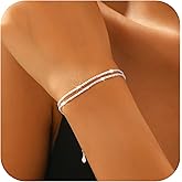 Double Layered Bracelet for Women 925 Sterling Silver Sparkle Dainty Simple Charm Bracelets Handmade Paper Clip 14K Gold Plated Adjustable Stackable Bracelets Minimalist Golden Trendy Valentine's Day Mother's Birthday Anniversary Jewelry Gift for Girlfriend Daughter Wife Mom Her