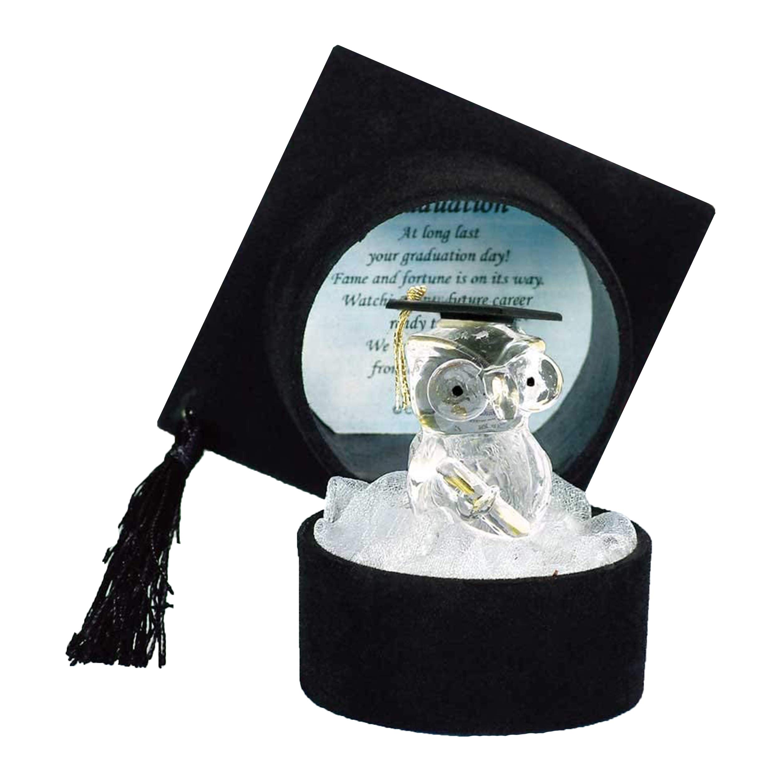 GRADUATION GIFTS University College Degree Pass Present Crystal Owl in Black Graduation Hat/Mortarboard Cap Gift