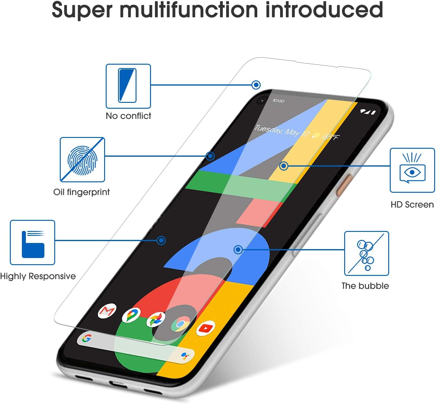 [4 Pack] OMOTON Screen Protector for Google Pixel 4a, Scratch Resistant/Easy-Install/Bubble Free/Tempered Glass Screen Protector Compatible with Google Pixel 4a