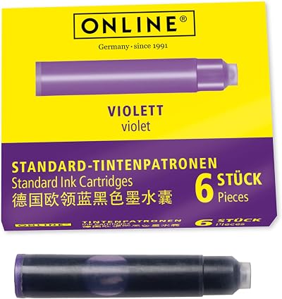 ONLINE Standard Ink Cartridges 6pc Purple Universal Fountain Pen Rollerball