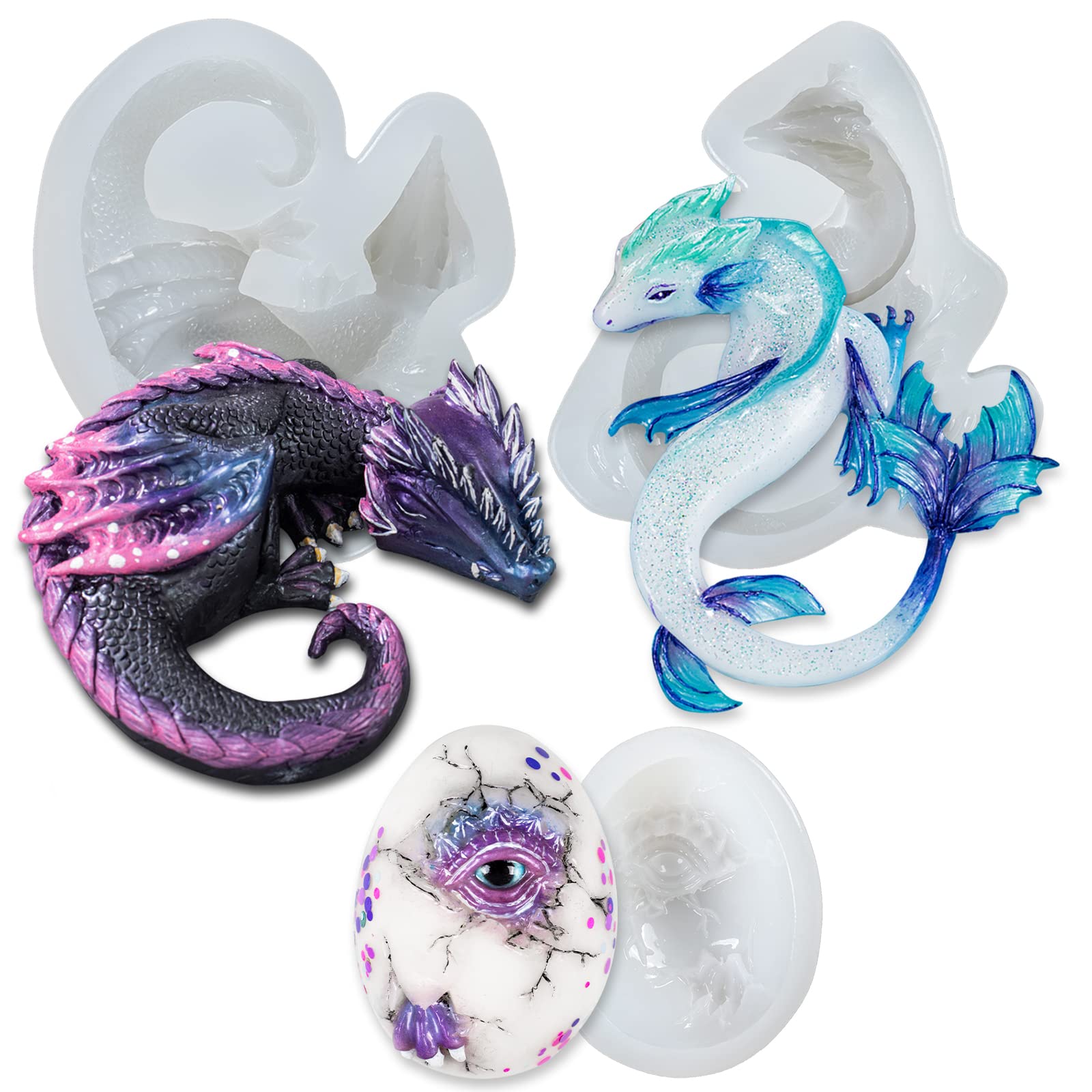 musykrafties Dragon Epoxy Resin Silicone Molds Set for Fondant Cake Decoration Concrete Cement Polymer Clay 3-count Large Length 2.6-4.1inch