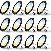 FREELICHT 12 Pack Retrofit LED Recessed Lighting 6 Inch, Selectable 2700K/3000K/4000K/5000K/6000K, Dimmable Flat LED Can Lights, 10W=110W, 1000LM, IC & Damp Rated, ETL & FCC, Black