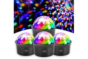 HOVOYNN 4 Packs Mini Disco Ball Lights, Voice Activated Multicolor USB Rechargeable Battery Car Decorative LED Stage Christmas Kids Party Room Lights Black-4