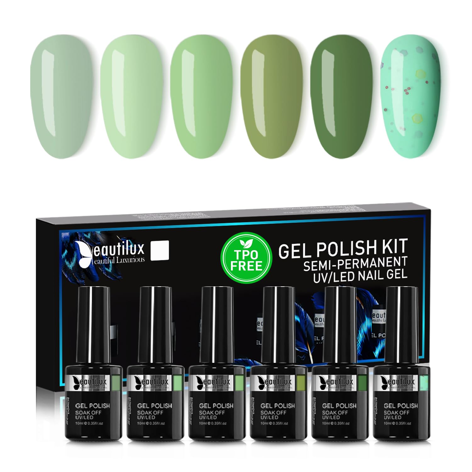 Beautilux HEMA&TPO Free Gel Polish 6x10ml -European Standard- Long-Lasting Formula, Tight Color, Easy Apply, Salon-Grade Shine for Up to 21 Days, 6-Pack for Professional & DIY at Home, Gift for Her