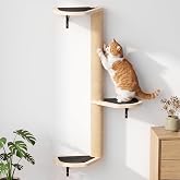 XiaZ Cat Wall Scratcher, 50" Tall Wall Mounted Kitten Sisal Scratching Post | Three Extra-large Non-slip Platforms, Wall Climber Wooden Cat Shelves up to 50lbs, for Indoor Stretching, Activity
