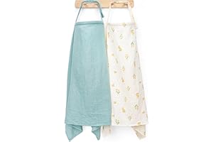 Haleeone Muslin Nursing Cover for Breastfeeding, Privacy Breathable Breastfeeding Cover with Arch Neckline for Mom, 100% Cotton Nursing Apron, Floral and Light Green