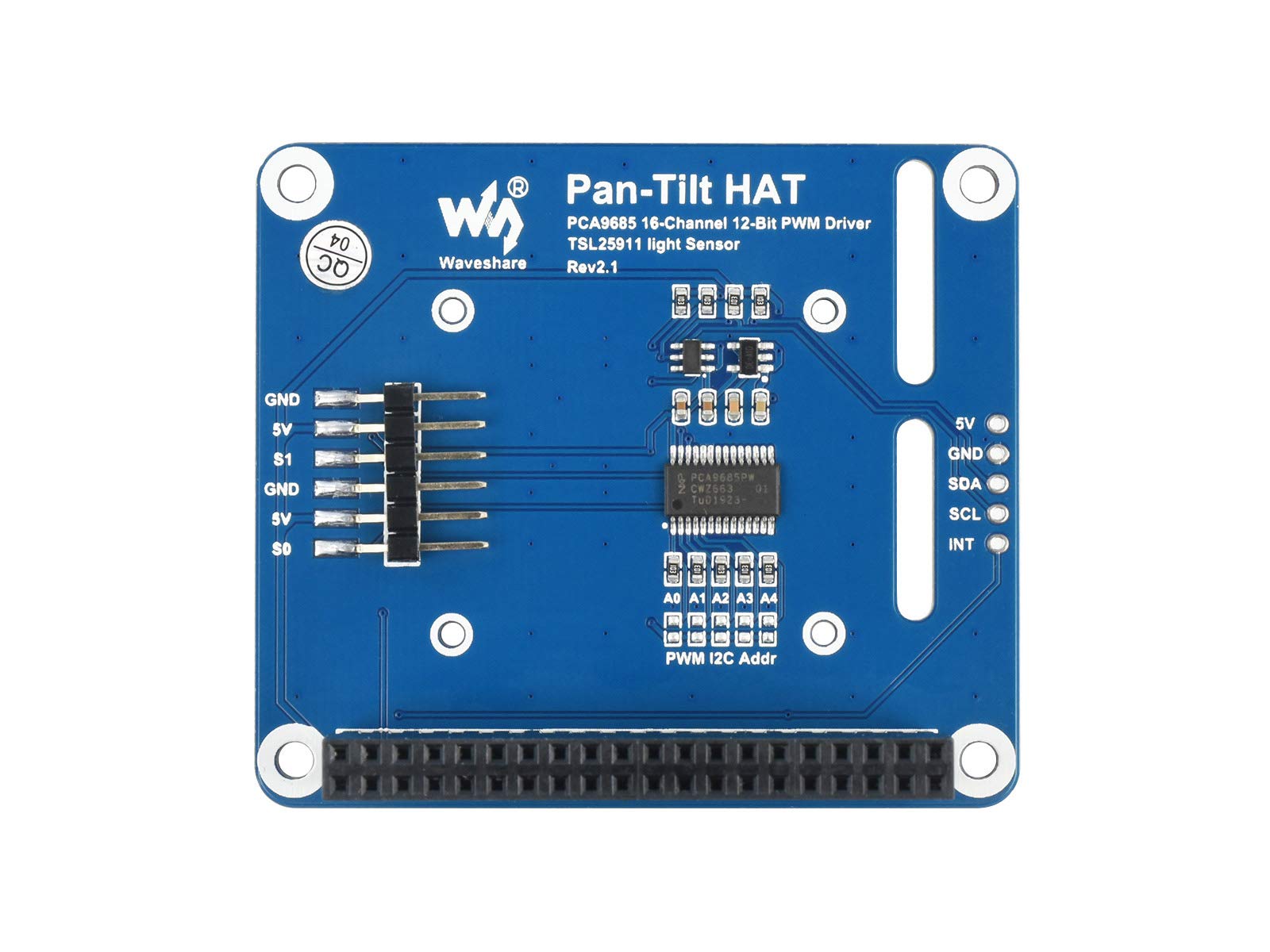 Waveshare 2-DOF Pan-Tilt HAT, Compatible with Raspberry Pi Series Motherboards/Jetson Nano