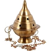 Brass Hanging Incense Burner Censer for Charcoal & Resin, Antique Brass Incense Holder with Chain, 4.5 Inch High