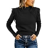 COCCKO Women's Sweaters Fall Winter 2025 Trendy Mock Neck Fringe Tops Cable Knit Pullover Western Outfit