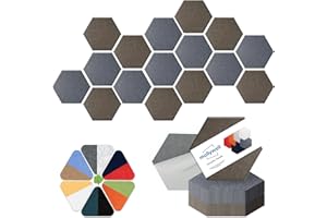 Hexagon Acoustic Panels, High Density, Sound Proofing, Decorative Noise Reduction Felt Wall Tiles for Ceilings, Home Office & Gaming Room (Afraica and Moon Gray), 14x12x0.4 Inch, Mollywell