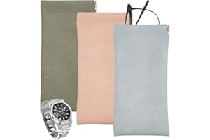 CALORPET Glasses Case Soft, 3 Pack Squeeze Top Sunglasses Case, 2025 New PU Leather Lightweight Eyeglass Cases For Women Men, Cosmetics And Jewelry Storage Bags