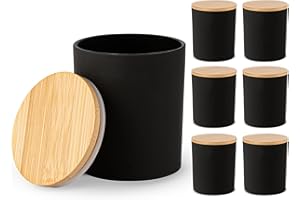Craft & Venture Candle Jars for Making Candles - 6 pack, 10oz Glass Jar with Bamboo Lids, Matte Black, Empty Candle Containers - Candle Vessels for Bulk Candle Making Supplies. (Cylinder)