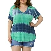 Agnes Orinda Women's Plus Size Tops V Neck Short Sleeve Casual Tie Dye 2024 Summer Tops