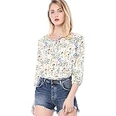 Allegra K Women's Bow Tie Neck 3/4 Raglan Sleeve Floral Blouse Tops
