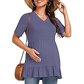DreamGlee Maternity Top Shirts Soft Short Sleeve V-Neck Tunic Blouse with Tiered Ruffles Summer 2026
