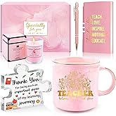 Pongime Teacher Appreciation Gifts for Women, Thank You Gifts 5pcs Best Teacher Retirement End Of Year Gift Set Funny Valentines Day Birthday Mug acrylic Sign Back to School Gift