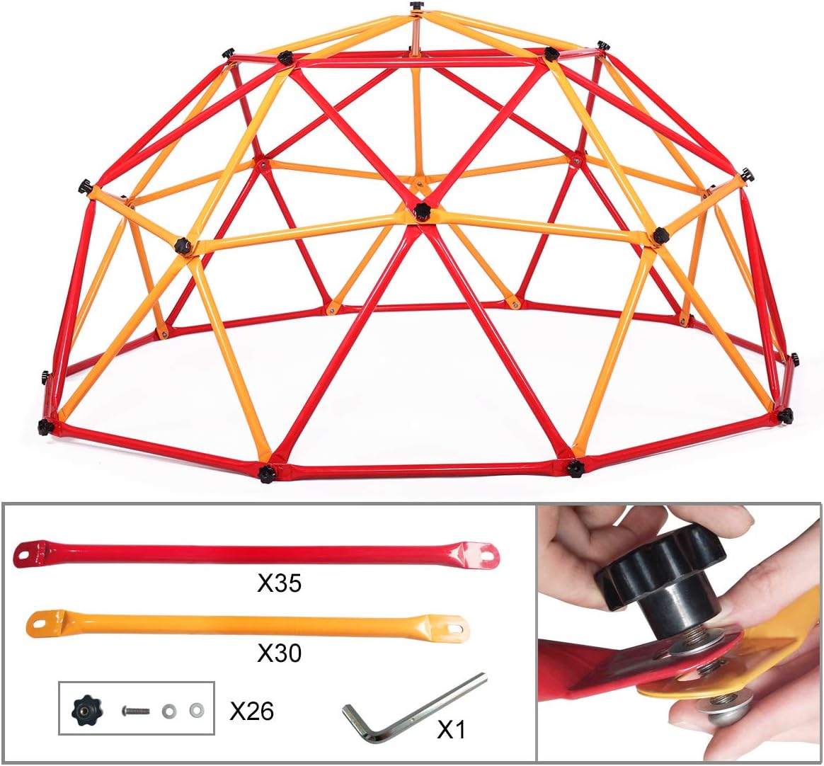TOBBI Outdoor Dome Climber 6.6' Wide x 3.75' High, Playground Climbing Frame Backyard Gym in Red & Yellow: Toys & Games