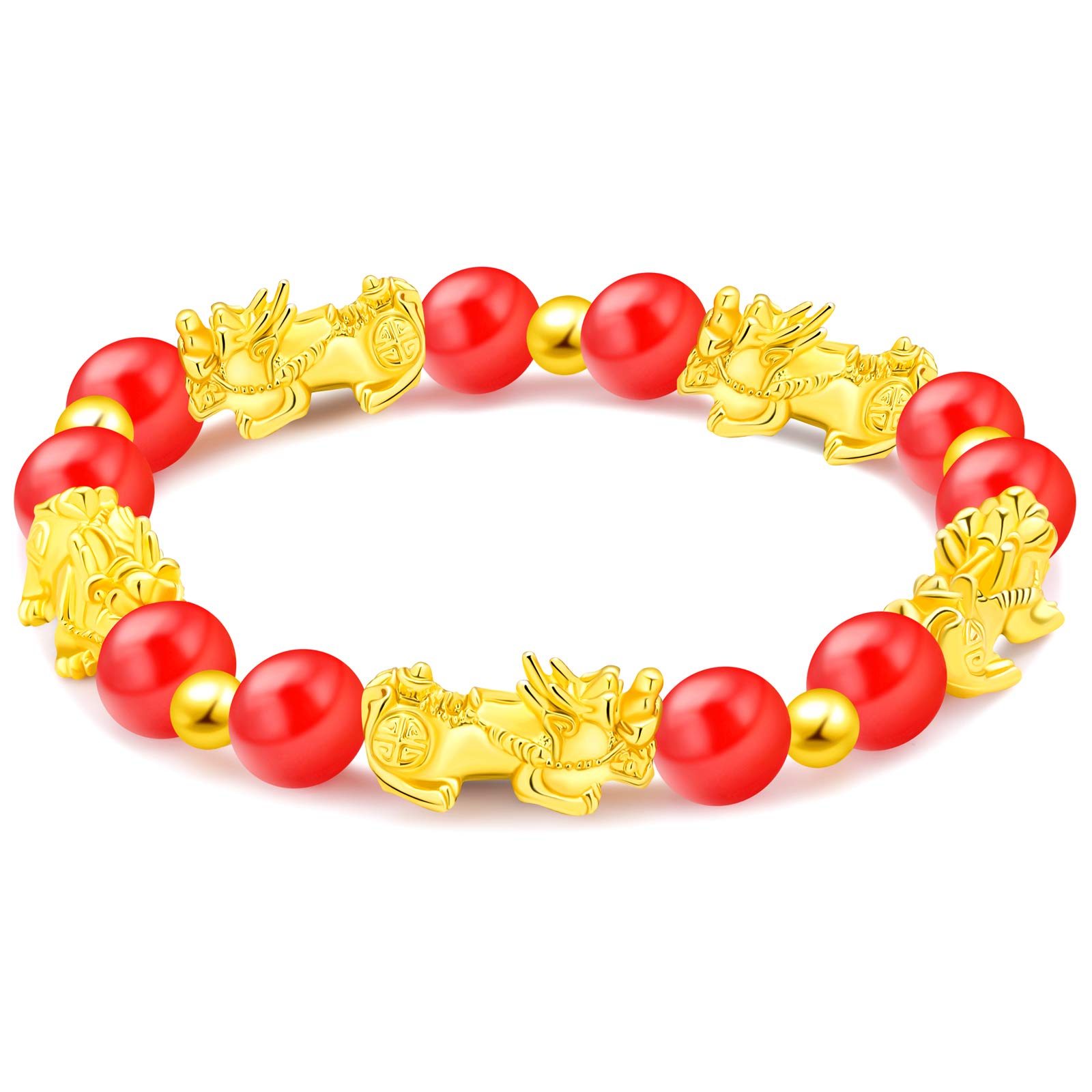 MANRUO Feng Shui Amulet Bracelet The Best Prosperity Bead Bracelet with 5 Vietnamese Sand Gold Plated Pi Xiu/Pi Yao Lucky Wealthy Brecelet