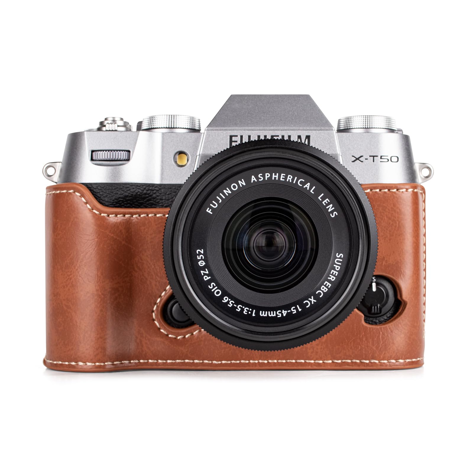 MUZIRI KINOKOO Fuji XT50 PU Leather Protective Half Case Compatible for X-T50 Digital Camera - Easy Carrying With Opening Bottom and Hand Grip Design - Brown