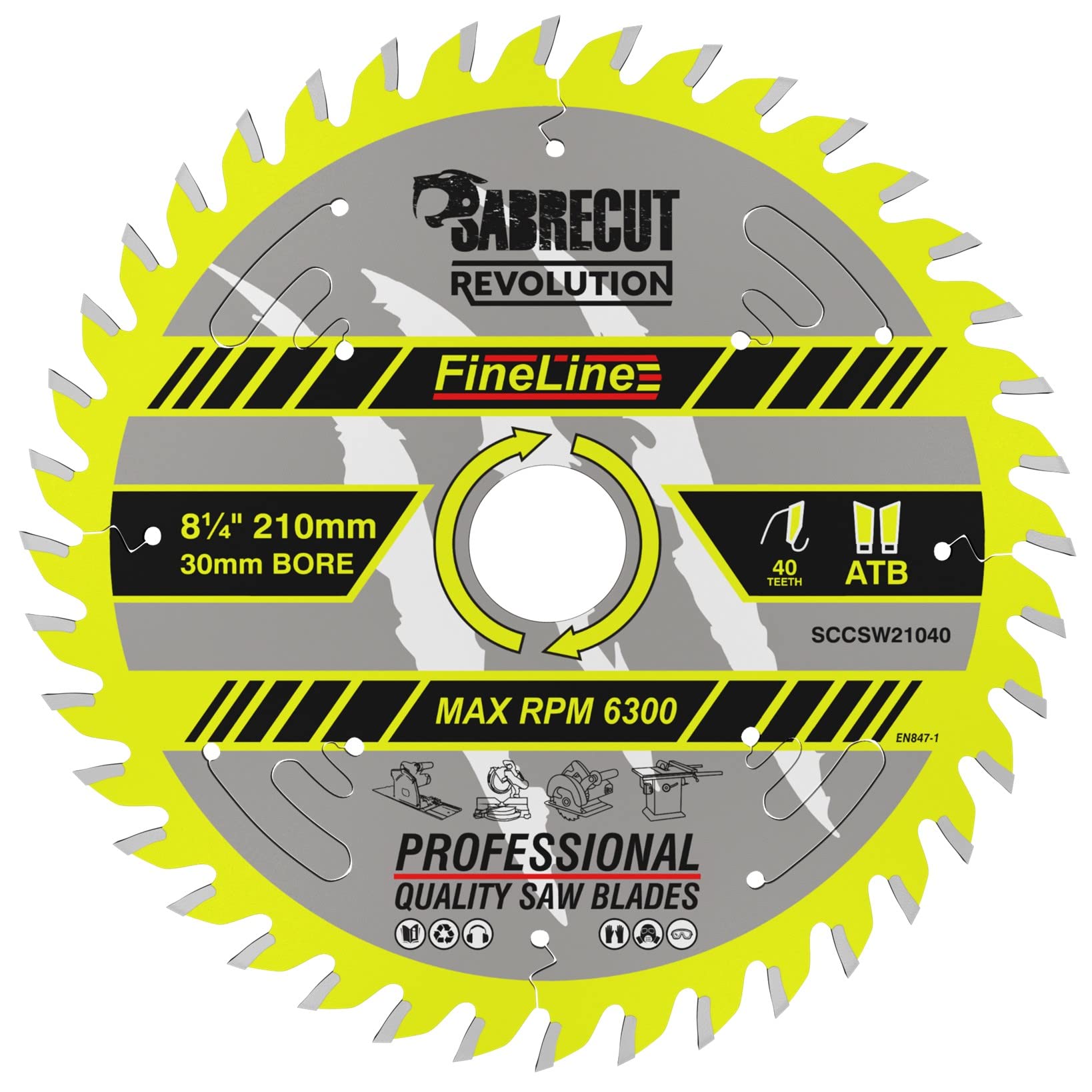 1 x SCCSW21040 SabreCut 210mm 40T x 30mm Bore Fineline Thin Kerf Wood Plywood MDF Chipboard Cross Cutting and Rip Cutting Circular Saw Blade