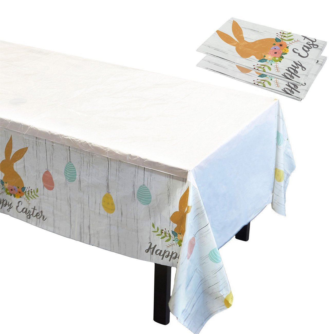 Easter Tablecloth 3 Pack of Disposable Plastic Rectangular Tablecloths Bunny and Egg Design