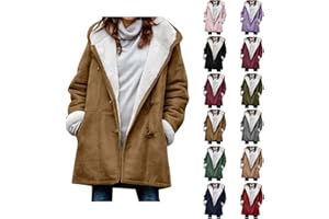 Senyentie Winter Coats for Women 2024 Warm Plus Size Fleece Lined Jackets Button Hooded Peacoat Leather Outerwear