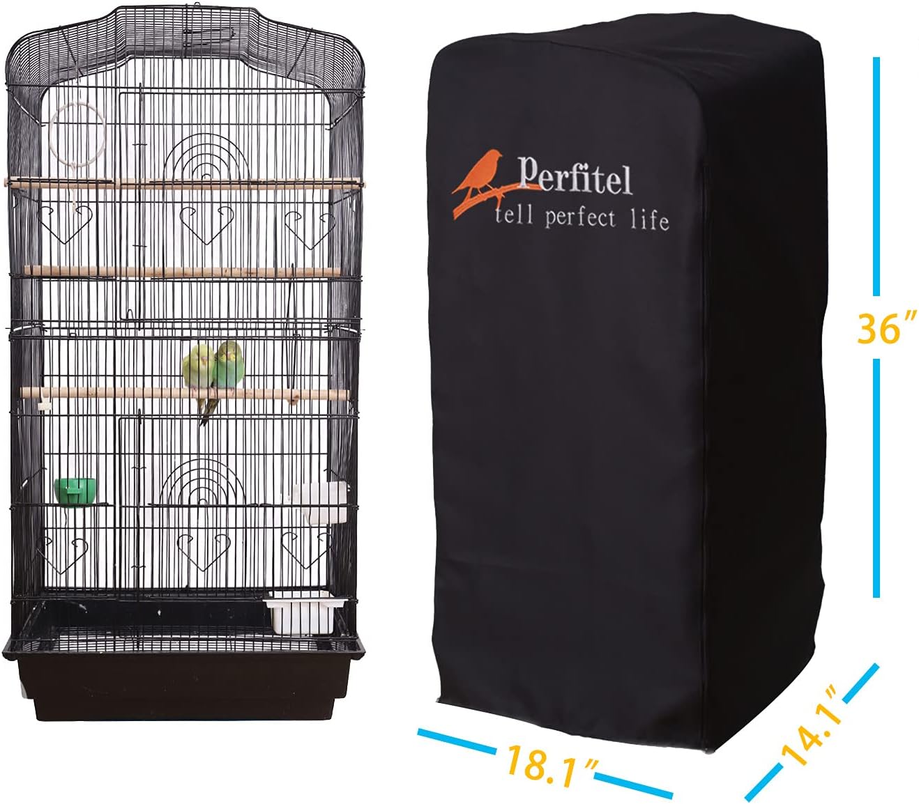Perfitel Bird Cage Cover(Black) Good Night Birdcage Cover Black-Out Birdcage Cover Durable Breathable Washable Material… (18.1Lx14.1Wx36H): Kitchen & Dining