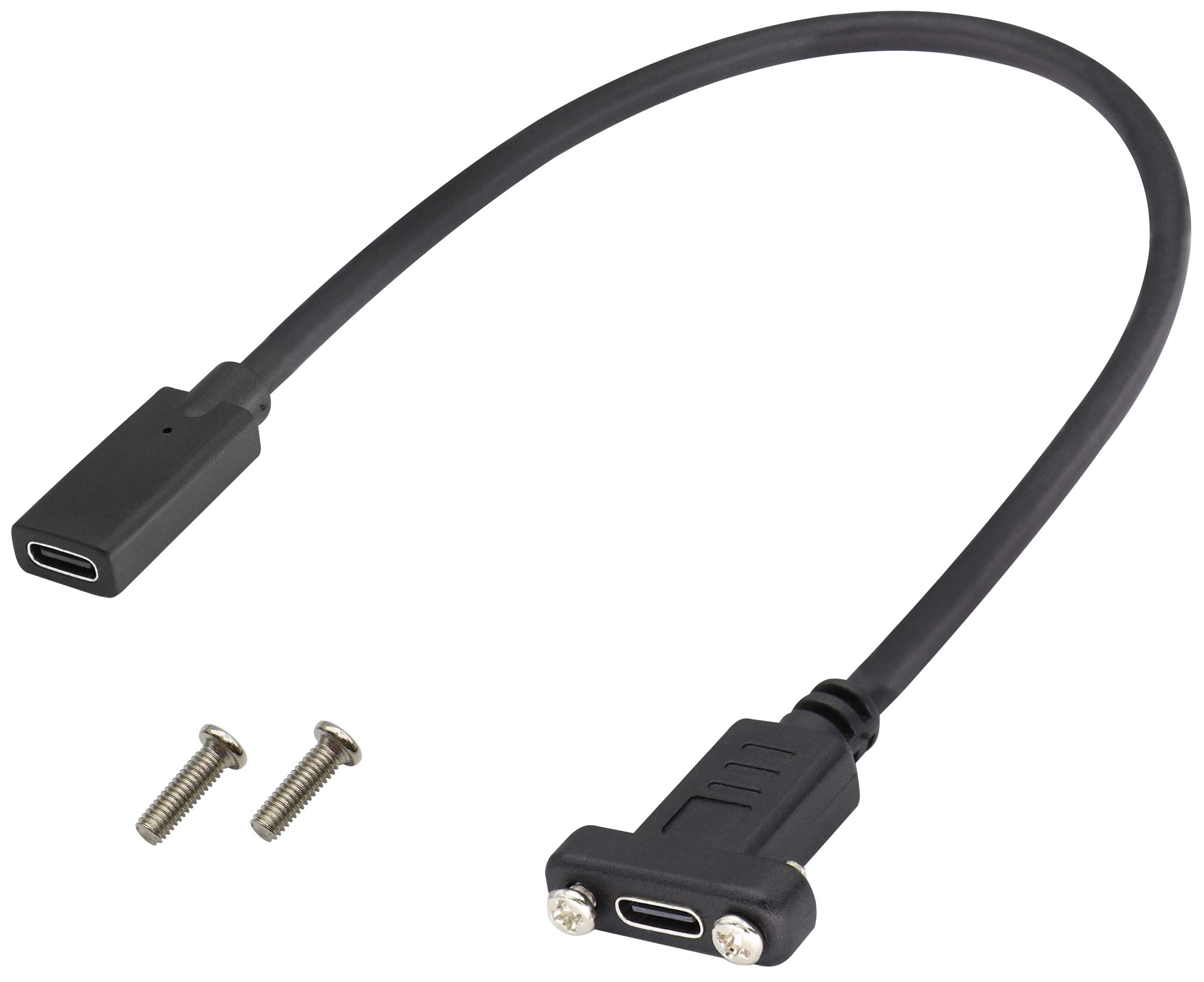 AAOTOKK Panel Mount USB C 3.1 Extension Cable 4K&60hz 10Gbps USB Type C 3.1 Female Panel Mount Screw Cable,Supports Charging,Data,Audio,Video Cable (0.3M/1ft)