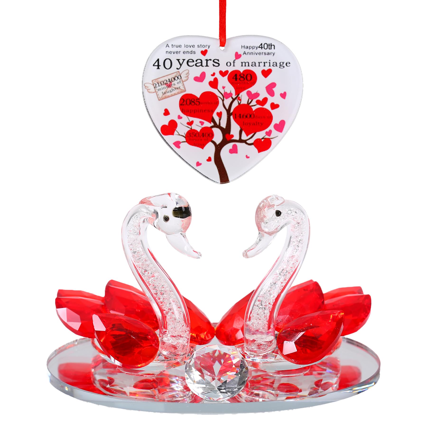 40th Wedding Anniversary Decorations - Ruby Gifts for Husband, Ruby Anniversary Card, Crystal Red Swans 40th Wedding Gift for Parents & Wife