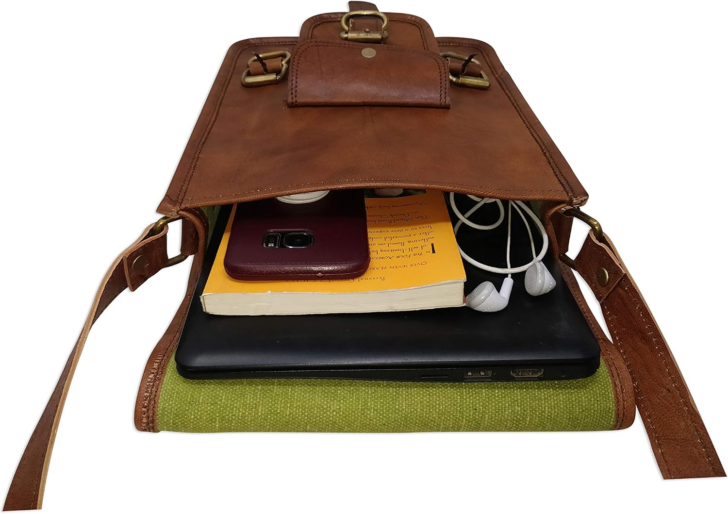 Jaald Leather messenger bag shoulder bag cross body vintage satchel for women men compatible with Ipad man purse and tablet - Image 4