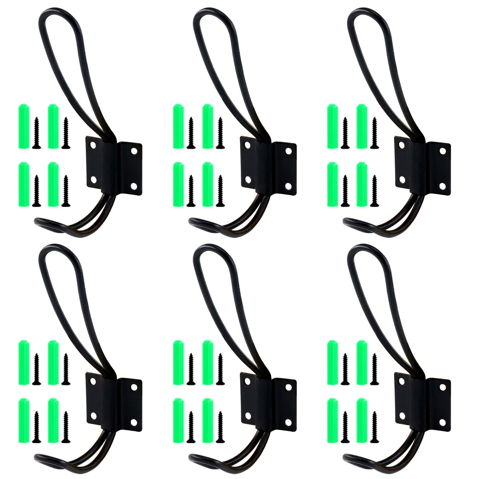 Keadic 6 Pack Heavy Duty Rustic Black Coat Hooks Kit with Screws and Expansion Screws Included for Hanging Look (Black - 6 Pack)