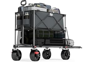 TIMBER RIDGE 400L Large Capacity Folding Double Decker Wagon with Brakes, 54" Extra Long Extender Wagon Cart, 450lbs Heavy Duty Collapsible Cart, All-Terrain Big Wheels for Camping, Sports, Shopping