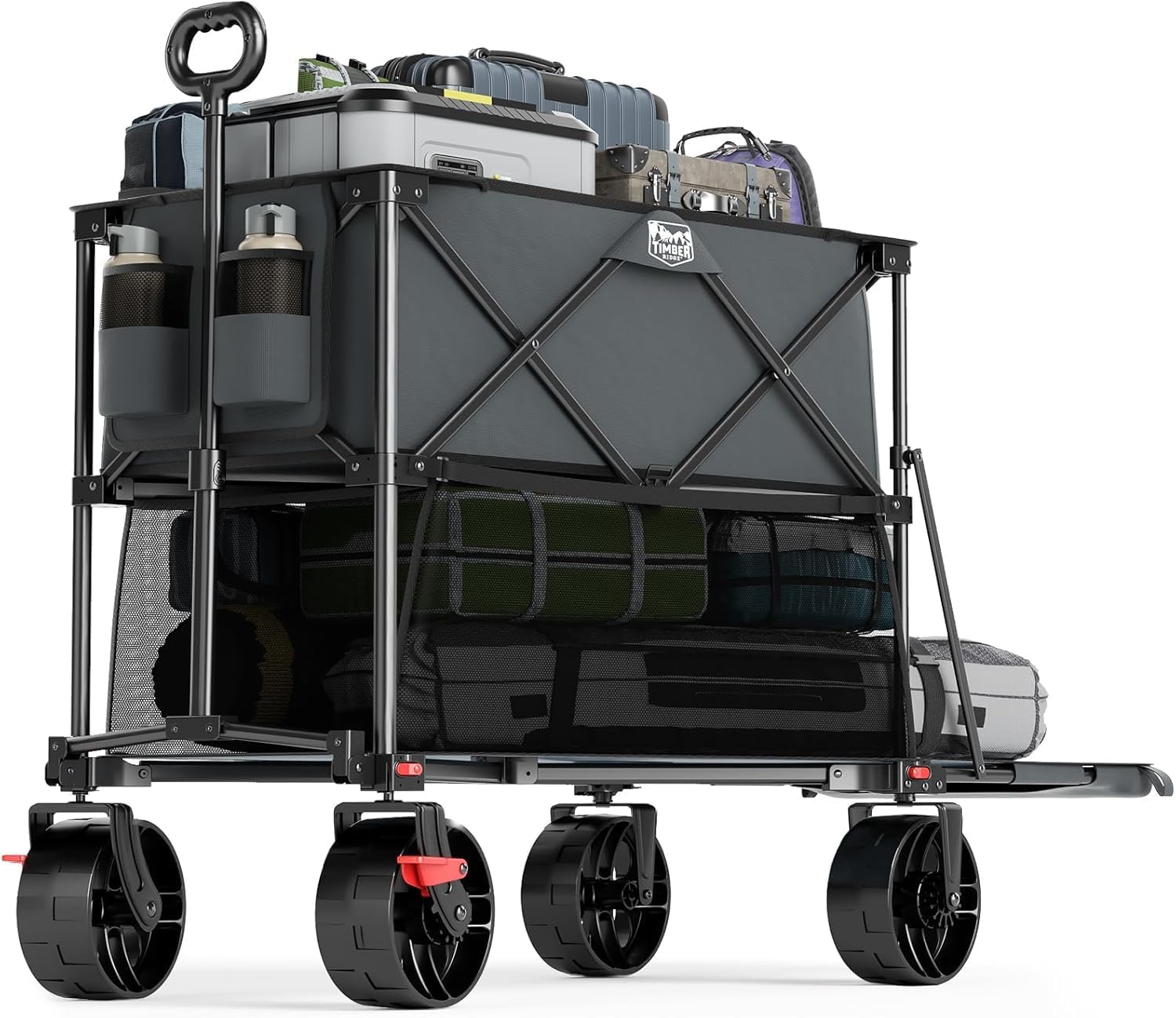 Photo 1 of TIMBER RIDGE 400L Large Capacity Folding Double Decker Wagon with Brakes, 54" Extra Long Extender Wagon Cart, 450lbs Heavy Duty Collapsible Cart, All-Terrain Big Wheels for Camping, Sports, Shopping