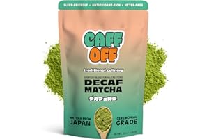 Caff Off Decaf Matcha Green Tea Powder From Japan - 1.06 oz / 30 g Culinary Grade - Naturally Decaffeinated Using No Chemicals - Tested For Heavy Metals & Pestacides - First Harvest & Shade Grown Caffeine Free Matcha Powder