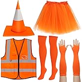 Kyson Traffic Cone Costume for Women 5 Pcs Orange Construction Cone Hat Vest Tutu Socks Arm Warmer Set for Halloween Party