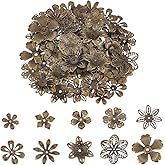 PandaHall 200pcs Flower Spacer Beads, 10 Styles Iron Flower Bead Cap Filigree Tibetan End Caps for DIY Earrings Bracekets Necklace Jewelry Craft Making Supplies, Antique Bronze